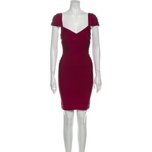 Herve Leger Wine Red Cap Sleeve Dress